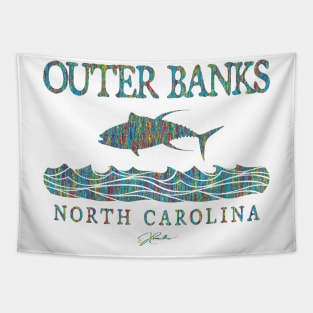 Outer Banks, North Carolina, Yellowfin Tuna Leaping Over Waves Tapestry