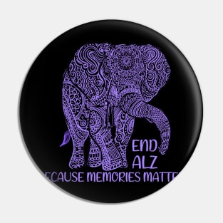 End Alz Memories Matter Elephant Alzheimer's Awareness Pin