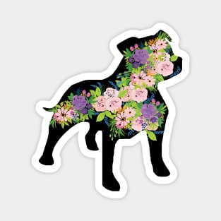 Floral Staffordshire Bull Terrier Silhouette Magnet