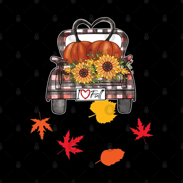 I Love Fall Cute Truck with Pumpkin and Flowers by Beautiful Butterflies by Anastasia