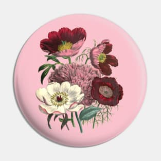 Vintage Flowers Illustration Pin