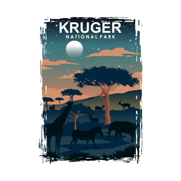 Kruger National Park Night Travel Poster South Africa by jornvanhezik