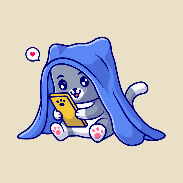 Cute Cat Playing Phone In Blanket Cartoon by Catalyst Labs