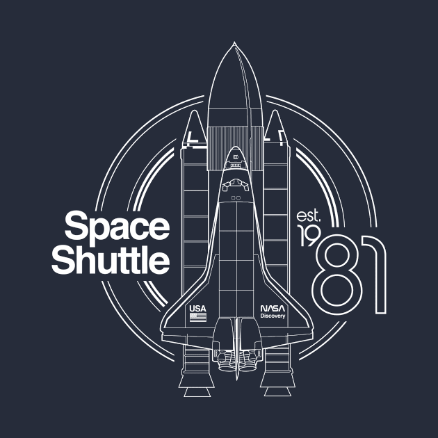 Space Shuttle Retro White Outlined Design by Blake Dumesnil Designs