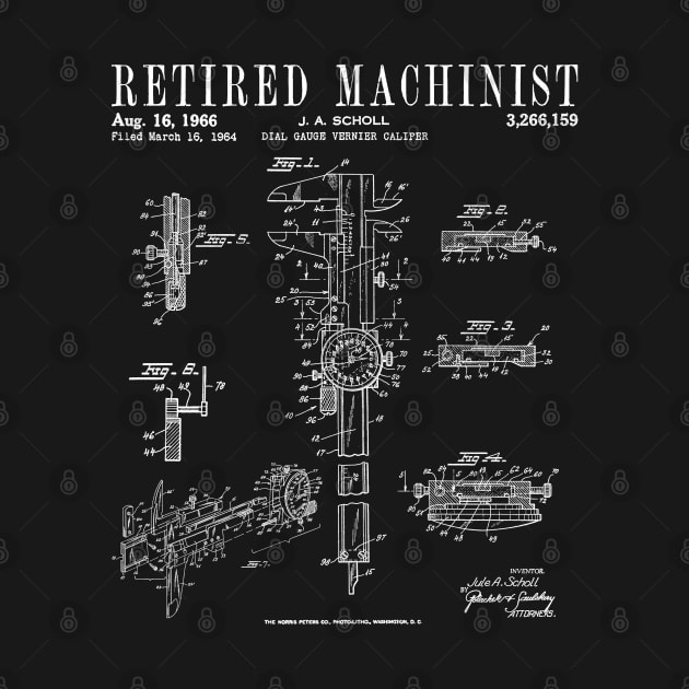 Retired Machinist Vintage Dial Caliper Patent Print WHITE by Grandeduc