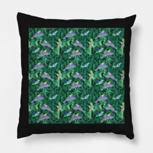 whimsical birds of the emerald forest Pillow
