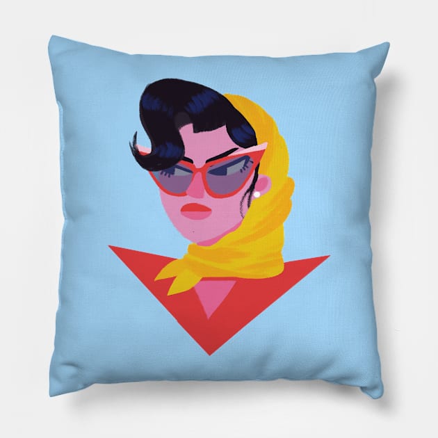 Retro Lady Pillow by Maia Fadd