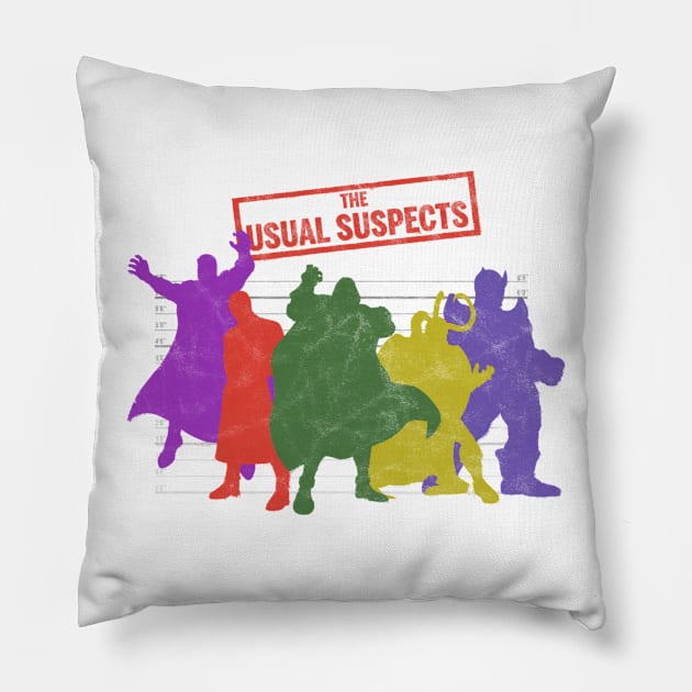 THE USUAL SUPERVILLAINS Pillow by thechromaticscale