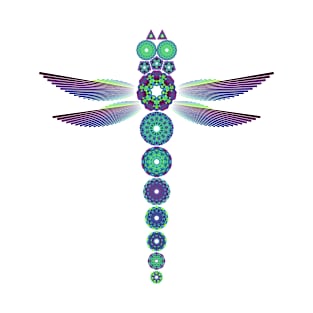 Mandala Dragonfly | Garnet Emerald Sapphire Magenta Green Blue (White) T-Shirt