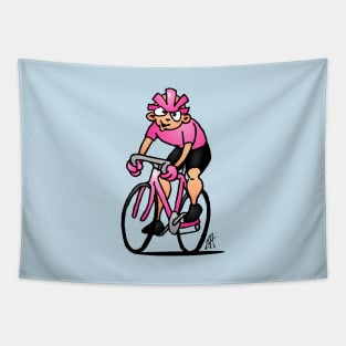 Cyclist wearing the Maglia Rosa Tapestry