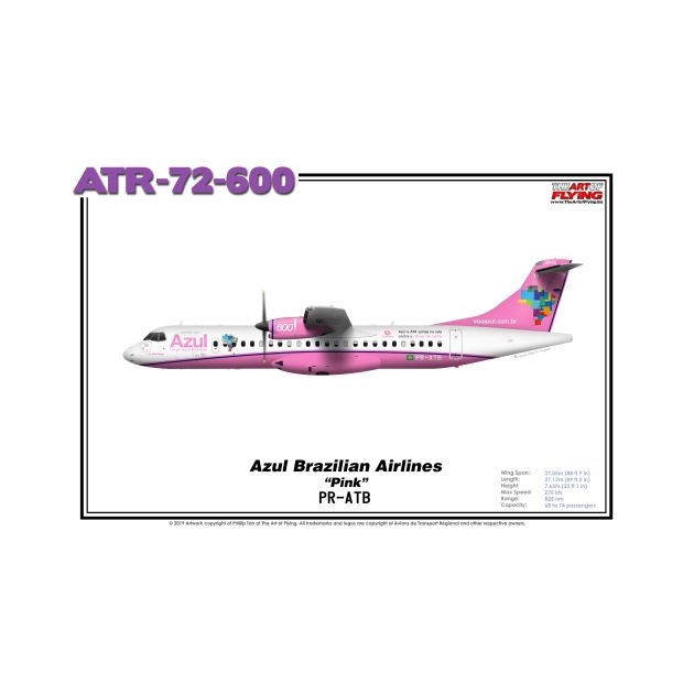 Avions de Transport Régional 72-600 - Azul Brazilian Airlines "Pink" (Art Print) by TheArtofFlying