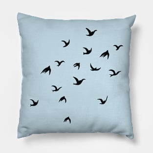 Flying Free Birds Silhouette In Black Pillow