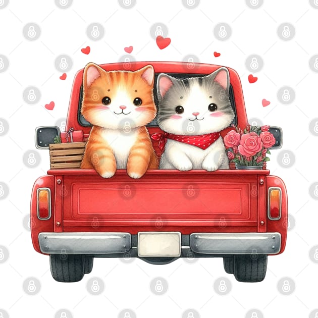 Valentine Cat Couple Sitting On Truck by Chromatic Fusion Studio