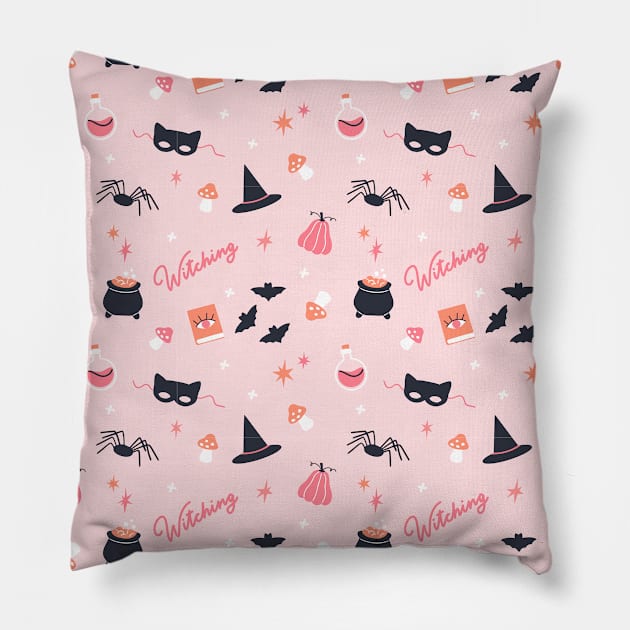 Cute Pink Sassy Witch Pillow by Hypnotic Highs