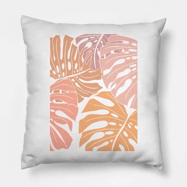 Abstract Patel Pink Colors Monstera Leaves 6 Pillow by gusstvaraonica