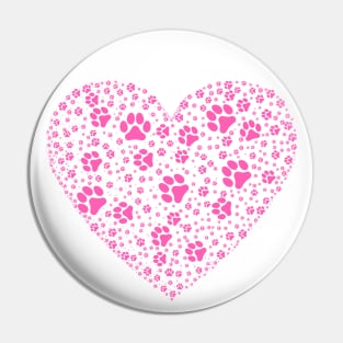 Pink Heart with Paw Prints Pin