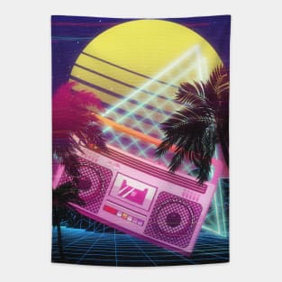 Pink boombox and palms Tapestry