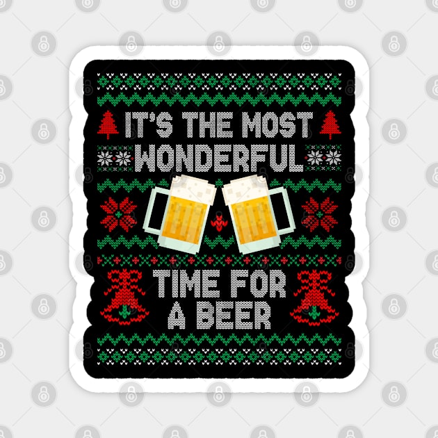 It's The Most Wonderful Time For A Beer Ugly Christmas Sweater Magnet by Rebrand