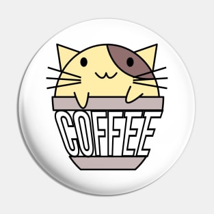 Cat in coffee cup with warped text yellow and brown Pin