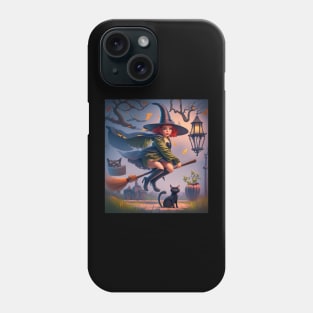 funny witch with a black cat Phone Case