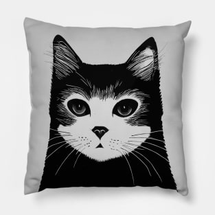 Grayscale Cat Portrait || Cute Vector Art Cat Pillow