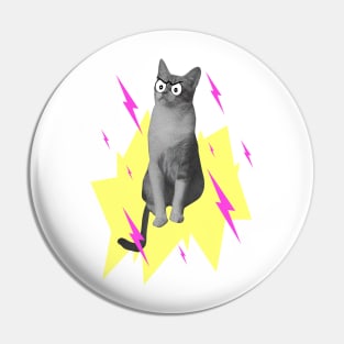 Annoyed, comical cat summoning pink lightning Pin