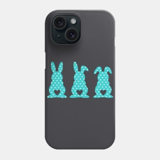 Three Easter Bunnies with Heart Shaped Tails Blue Polkadots Phone Case