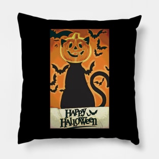 Halloween aesthetics pumpkin cat orange Pillow