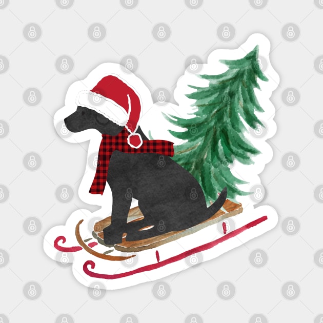 Black Lab Christmas Sled Magnet by EMR_Designs