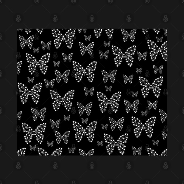 Black and White Butterflies Flowers Pattern by Looly Elzayat