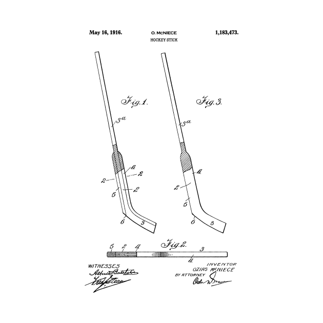 PATENT DRAWING / 1916 - Hockey Stick - black by Daniel Coulmann