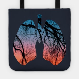 Lungs Tree with Sun Set Design Tote