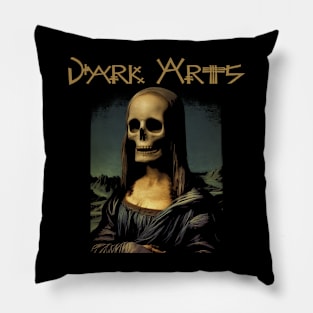 Dark Arts Mona Lisa Skeleton Artwork - Mysterious Renaissance Fusion Pillow