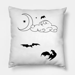 Crescent Moon Stars Clouds Bats Pillow