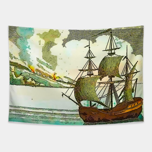 boat at sea Tapestry by Marccelus