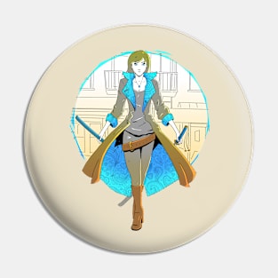 Orange and blue swordswoman Pin