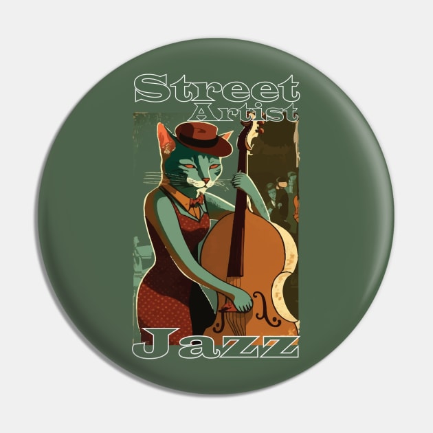 Street artist Cat Jazz Pin by MusicianCatsClub