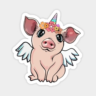 pig unicornand flowers crown Magnet