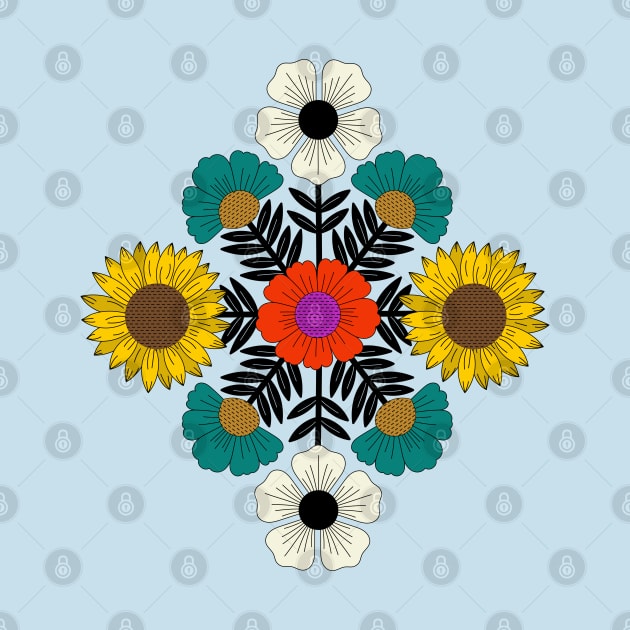 Colorful floral design with sunflowers by Jennifer Ladd