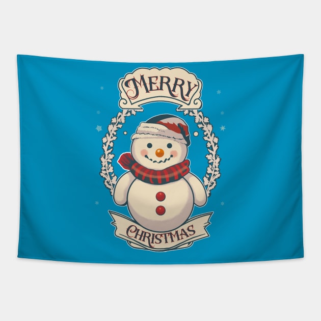 Merry Christmas Snowman Tapestry by Elijah101