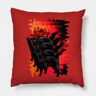 Psychedelic Black Cat Funny Red Melty colorful background surreal collage Pillow