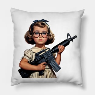 The Little Girl and a Toy Gun Pillow