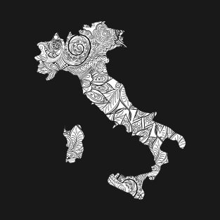 Mandala art map of Italy with text in white T-Shirt