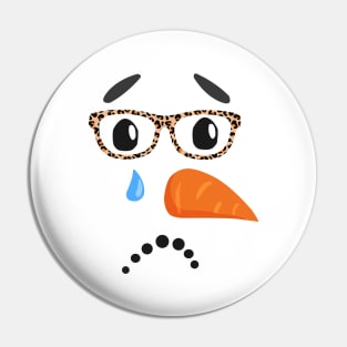 sad snowman carrot nose eyelashes leopard glasses Pin