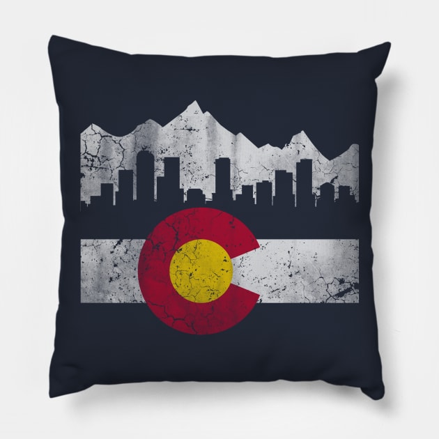 Vintage State of Colorado Flag Skyline Pillow by E