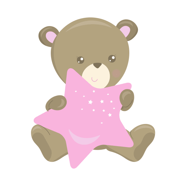 Cute Bear, Little Bear, Baby Bear, Bear With Star by Jelena Dunčević