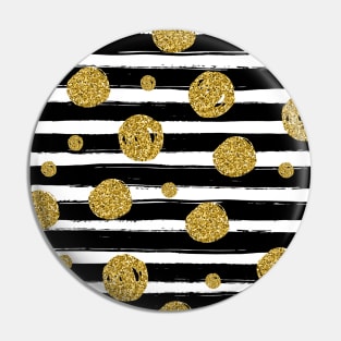 Glitter Chic Pattern 03 | Black Lines with gold polka dots Pin