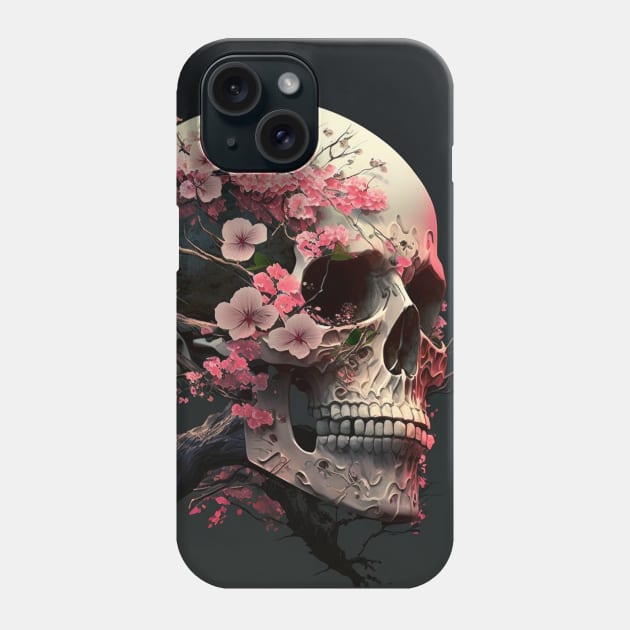 Skull Cherry Blossom Phone Case by gibah