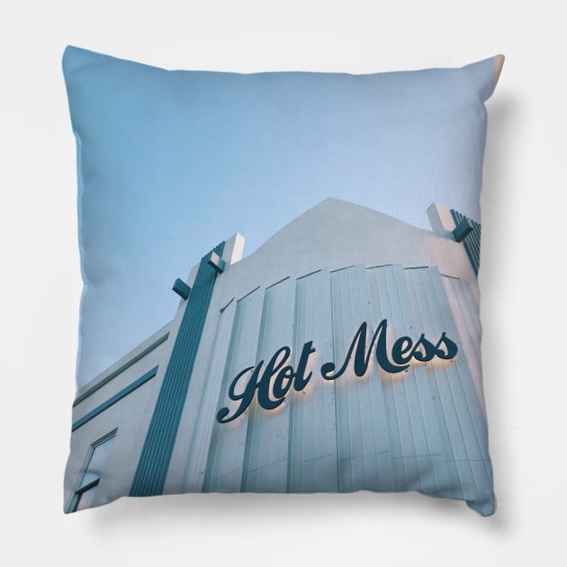 Hot Mess Neon Sign Pillow by offdutyplaces