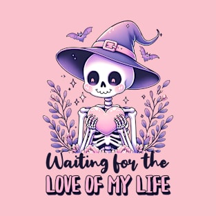 Waiting For Love Cute Kawaii Skeleton with Heart T-Shirt